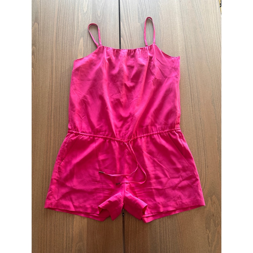 Joie Hot Pink 100% Silk Sleeveless Romper Adjustable Waist Pocket
